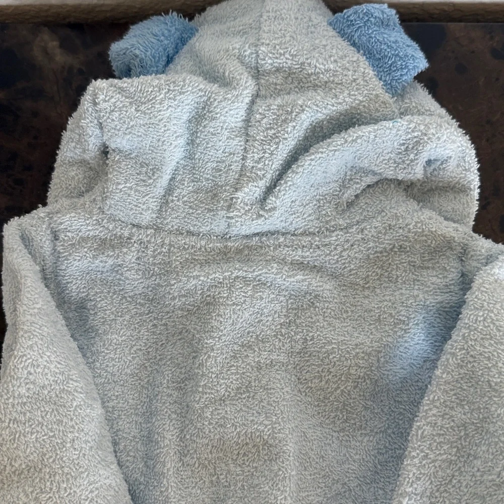 New! Light Blue Hooded Baby Bath Robe with Belt, 0-9 Months